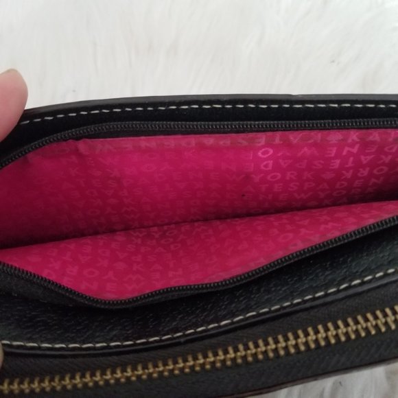 Kate Spade Large Wristlet Carryall Wallet Black Pebbled Leather Gold - Picture 10 of 13